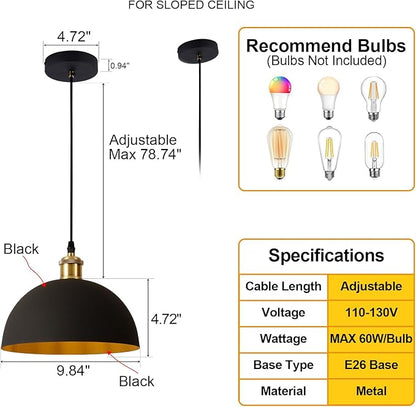 Modern Industrial Black Chandelier 9.8 inches, line Length 78.74 inches, Kitchen Island, Bedroom, Dining Room, Living Room, Hallway