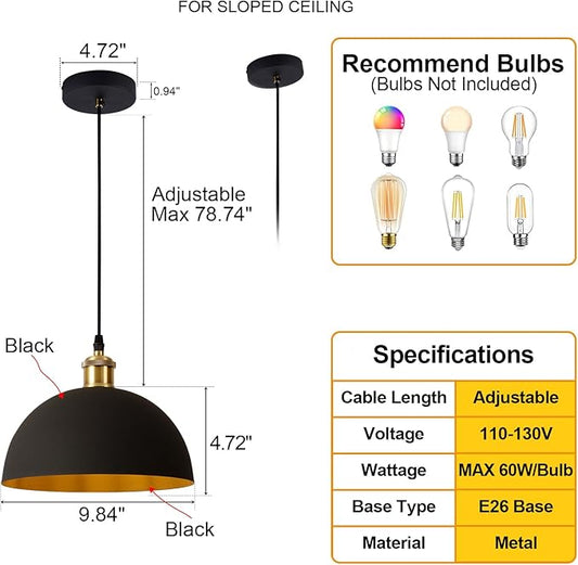 Modern Industrial Black Chandelier 9.8 inches, line Length 78.74 inches, Kitchen Island, Bedroom, Dining Room, Living Room, Hallway