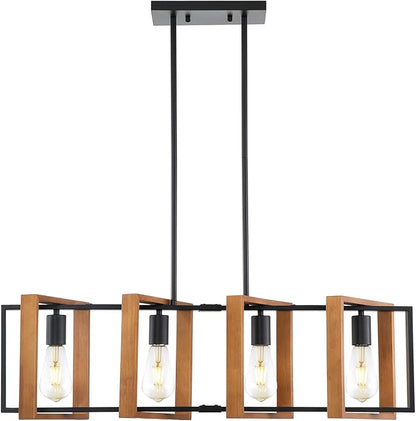 35.4" Kitchen Island Lighting,4 - Light Dining Room Farmhouse Chandelier,Black Modern Pendant Lighting,Pool Table Lights,Wood and Matte Black Metal Finish