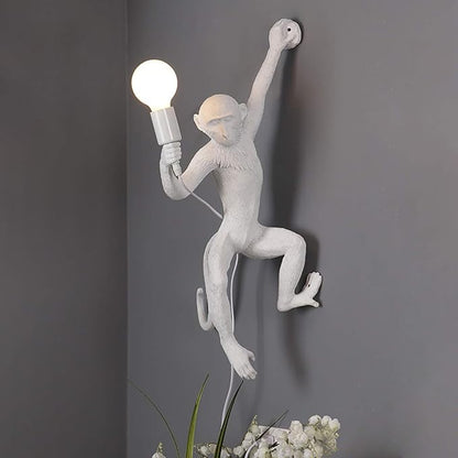Vintage Monkey Wall Lamp, 13.7 x 27.5 Inch Retro Resin E27 Monkey Wall Light Fixture for Dining Living Room Bedroom Bar Cafe (White - Wall Lamp)
