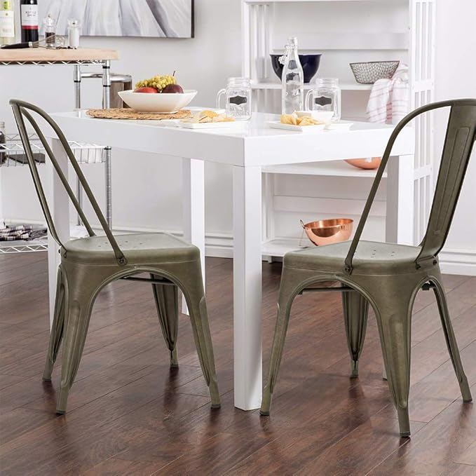 FDW Dining Chairs Set of 4 Metal Chairs Patio Chair Dining Room Kitchen Chair 18 Inches Seat Height Tolix Restaurant Chairs Trattoria Metal Indoor Outdoor Chairs Bar Stackable Chair
