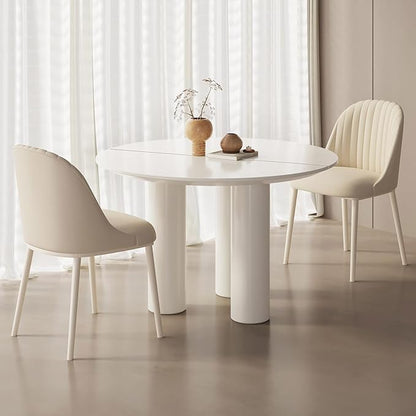 Miuuod 46" White Round Dining Table with 2 Cushion Chairs, with Space Saving Sturdy Leg for 2-6 People,Center Table Suitable Kitchen,Balcony or Living Room,Coffee Side Table