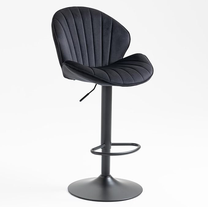 Rhomtree 24-32 Inch Swivel Bar Stools, Adjustable Counter Height Barstools, Velvet Tufted Upholstered and Footrest Barstools, Upholstered Bar Chairs for Home Bar Kitchen Island(Black Set of 4)