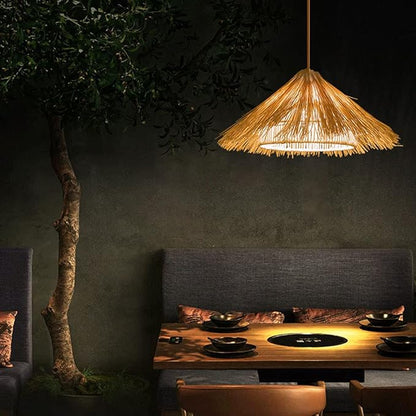 Pendant Lamp Tropical Single Light Bamboo Pendant Light Kitchen Rattan Hanging Light Modern Light Fixtures Ceiling Hanging for Living Room Dining Room, Kitchen, Restaurant