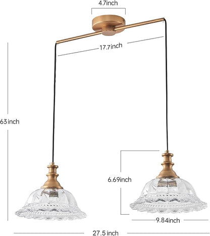 HDDFL Vintage 2 Light Pendant Light Fixtures Modern Glass Hanging Lamps with Adjustable Cord for Kitchen Island Dining Room Living Room Hallway