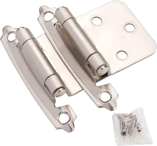 DecoBasics Cabinet Hinges Brushed Nickel for Kitchen Cabinets Doors (1 Pair -2 Pcs) -1/2" Overlay (Variable) -Self Closing Kitchen Cabinet Hinges Flush Mount w/Silicon Bumpers & Hardware Screws
