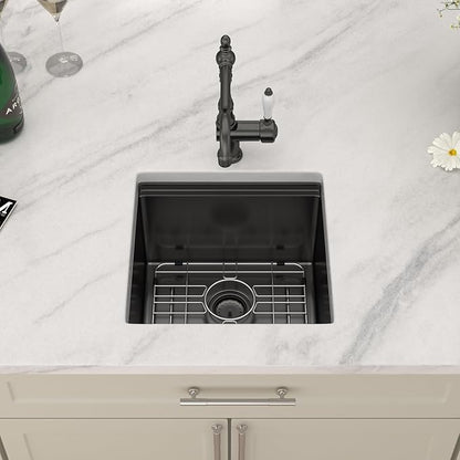 Dcolora 17 In. Black Undermount Bar Sink Single Bowl Workstation, 16 Gauge Stainless Steel Prep Sink Under Counter, 17" x 17" x 10", DC-U1717