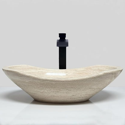 Shades of Nature Oval Travertine Vessel Sink – Natural Stone Wash Basin, Fully Polished Bathroom Sink, Above Counter Vanity Basin (Includes Matching Soap Tray)