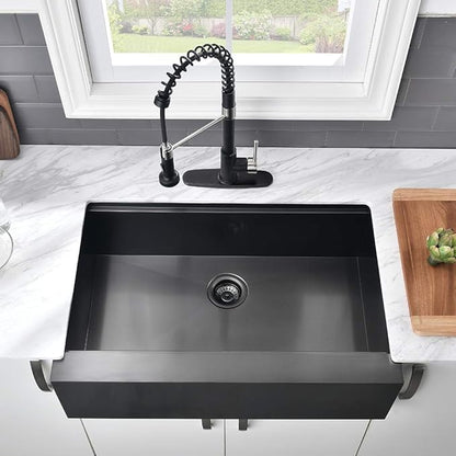 30 Inch Black Farmhouse Sink Workstation-VASOYO 30x22 Black Stainless Steel Kitchen Sink Undermount Farmhouse Sinks 16 Gauge Deep Single Bowl Apron Front Farm Sinks with Cutting Board