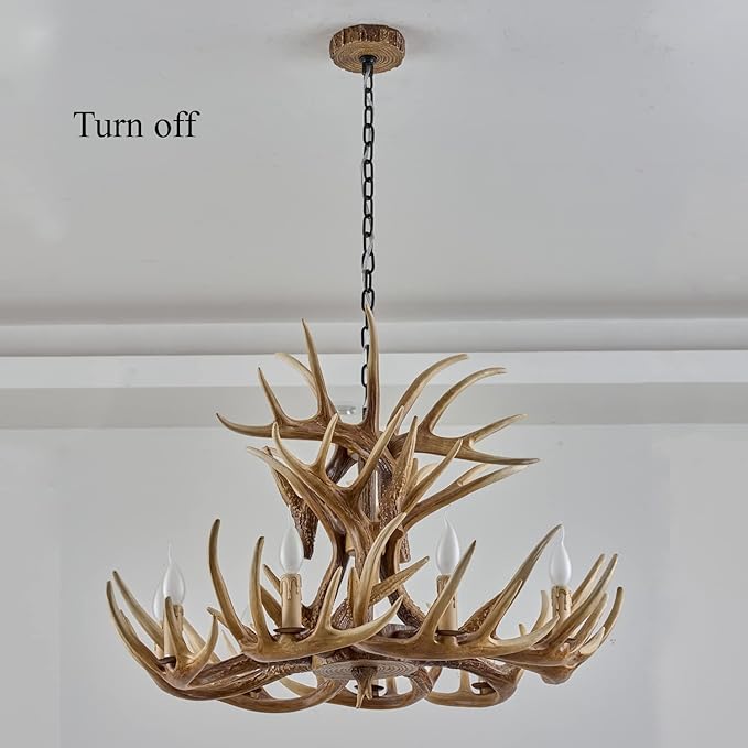 Rustic Antler Chandelier 9-Light, Farmhouse Deer Antler Chandelier Lighting, Retro Antler Light Fixtures for Living Room Dinning Room Kitchen Foyer Bar Store (9 lamp arms + 6arms)