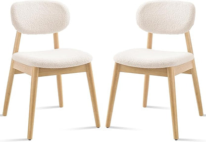 Wooden Dining Chairs Set of 2, Farmhouse Boucle Upholstered Kitchen Chairs, Step-By-Step Video Guide for Assembly, Cream White