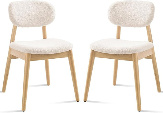 Wooden Dining Chairs Set of 2, Farmhouse Boucle Upholstered Kitchen Chairs, Step-By-Step Video Guide for Assembly, Cream White