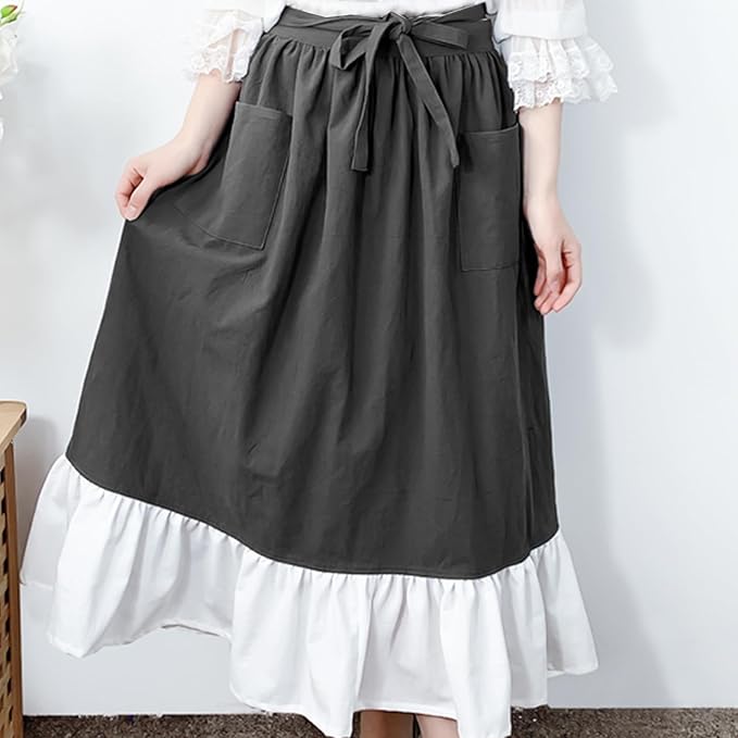 Cityelf Cotton Linen Half Apron for Women Vintage Waist Apron Ruffle Plain Bright Color for Cooking Painting Artwork