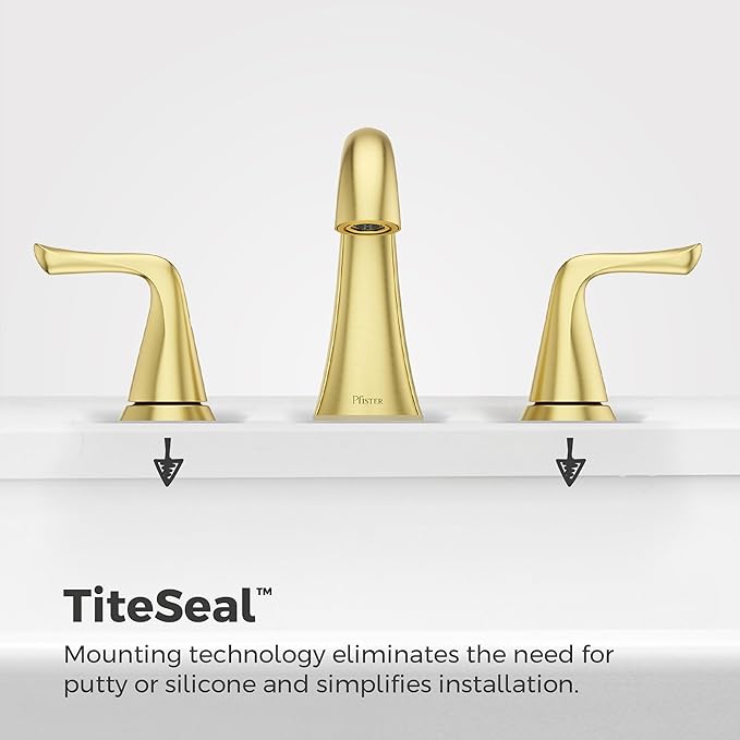 Pfister Willa Bathroom Sink Faucet 8 in Widespread 3 Hole Double Handle Brushed Gold Finish NSF Certified Push & Seal Drain TiteSeal Technology Vanity Faucet LF049MALBG