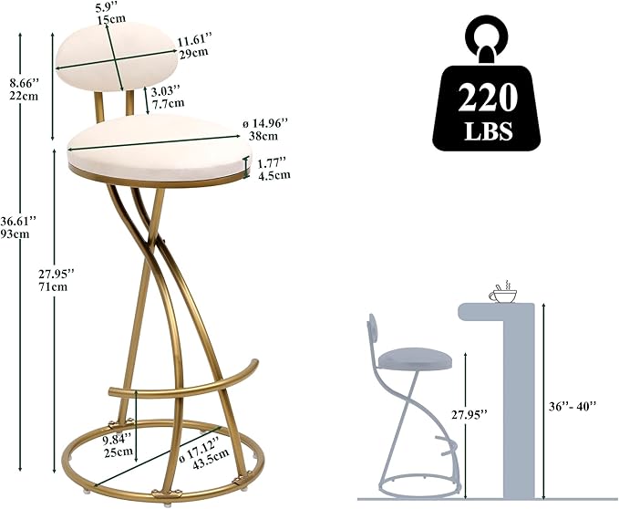 Bar Stools Upholstered Counter Height Barstools for Kitchen Island,Set of 2,Modern PU Leather Dining Chairs with Footrest,for Living Room