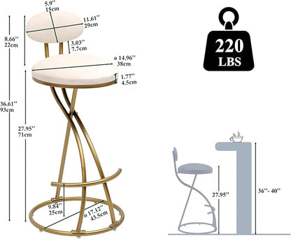 Bar Stools Upholstered Counter Height Barstools for Kitchen Island,Set of 2,Modern PU Leather Dining Chairs with Footrest,for Living Room
