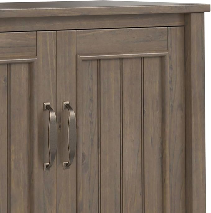 SIMPLIHOME Lev SOLID WOOD 32 Inch Wide Contemporary Low Storage Cabinet in Smoky Brown, For the Living Room, Entryway and Family Room