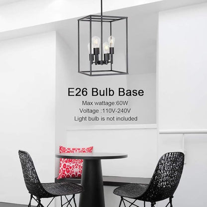 VINLUZ Classic Foyer Pendant Lighting 6 Light Black Farmhouse Chandelier Finish with Square Cage Shades Fixtures for Kitchen Dining Room Entryway