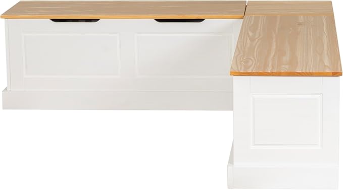 Linon Tobin Natural & White Dining Nook with Hidden Storage Spaces Includes Apple Green Cushion Set and Pillows