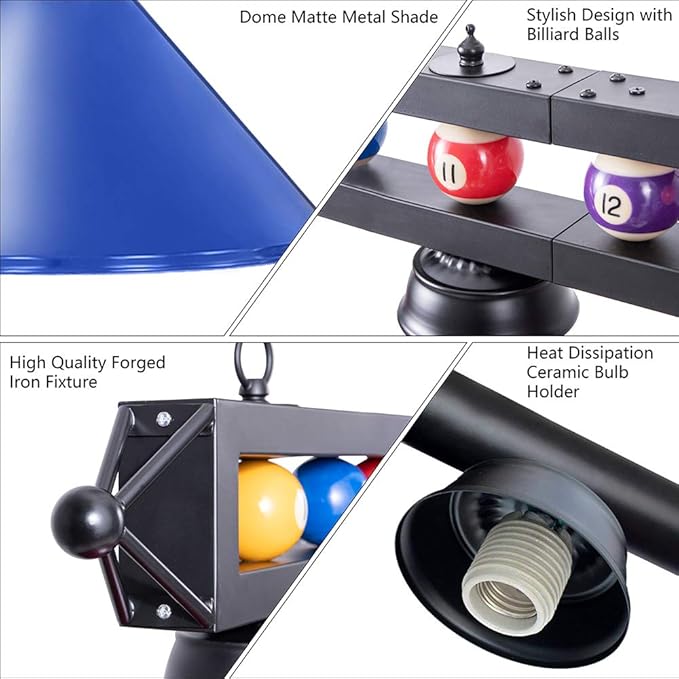 Wellmet Pool Table Light, 70-Inch 4-Light Billiard Pendant Fixture for Game Room, Adjustable Industrial Hanging Light for Over Billiard Table, Kitchen Island, Dining Table, or Man Cave