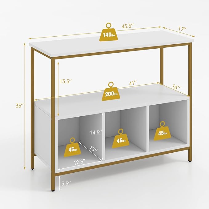 Giantex Buffet Sideboard, Wooden Cupboard, Kitchen Pantry w/Spacious Countertop, Large Open Shelf, 3 Cube Storage Cabinet, Sturdy Rustproof Steel Frame, Modern Stationary Island, White & Golden