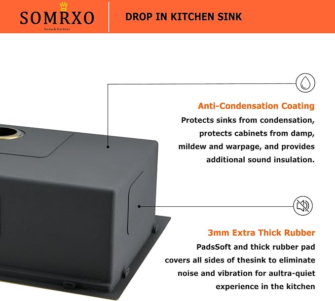 33 Inch Drop In Kitchen Sink - 33x22 Kitchen Sink Drop In,16 Gauge Stainless Steel Topmount, 10" Deep Single Bowl Workstation Sinks with Accessories