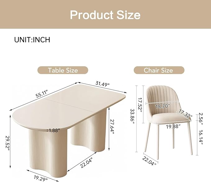 Guyii 55.11" Dining Table Set with 4 Chairs, Modern Kitchen Table Set, Indoor Dining Table for Kitchen, Bar, Living Room, Breakfast Nook, Small Space, White