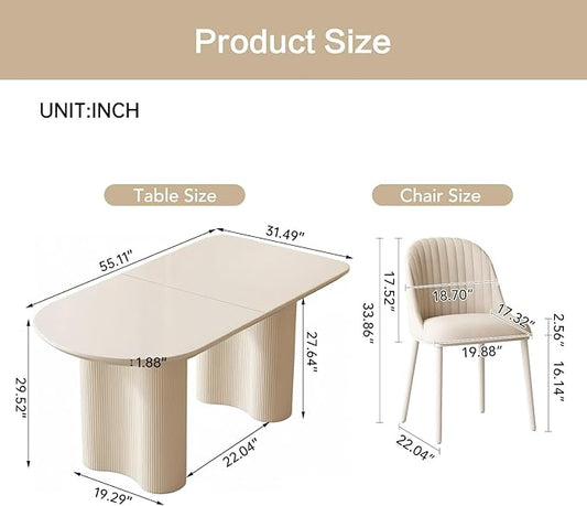 Dining Table Set for 6, Modern Kitchen Table with 6 Chairs, Dining Room Table Set for Kitchen,Dining Room,Home & Office (55.11" White Table with 6 Chairs)