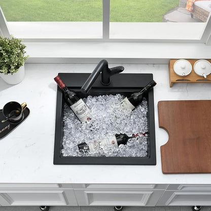 15x15 Black Drop In Bar Sink Workstation -Bokaiya 15 Inch Quartz Outdoor Rv Wet Bar Sink Single Bowl Small Drop In Kitchen Sinks with Cutting Board