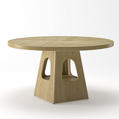 47" Round Rustic Dining Table, Kitchen Table with Storage Base, Dinner Tables with Solid Wood Frame for Home & Dining Areas, Natural