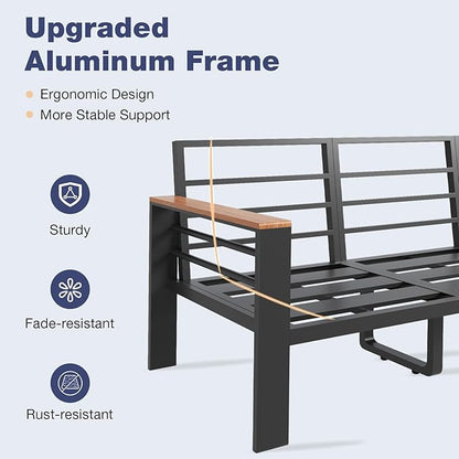 Aoxun Aluminum Patio Furniture Set 4 Seats, Oversized Outdoor Sectional with Washable Cushions, Coffee Table and Waterproof Cover, Patio Conversation Sets for Porch, Balcony, Deck