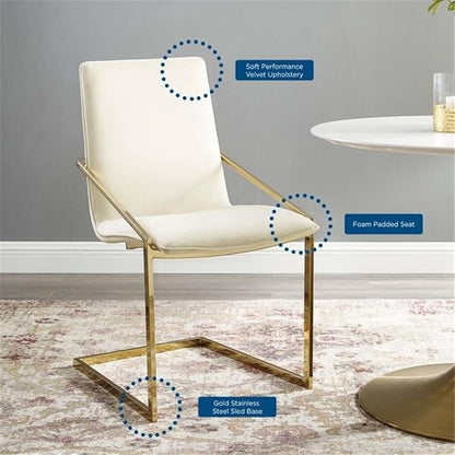 Modway Pitch Performance Velvet Dining Armchair, Gold Ivory