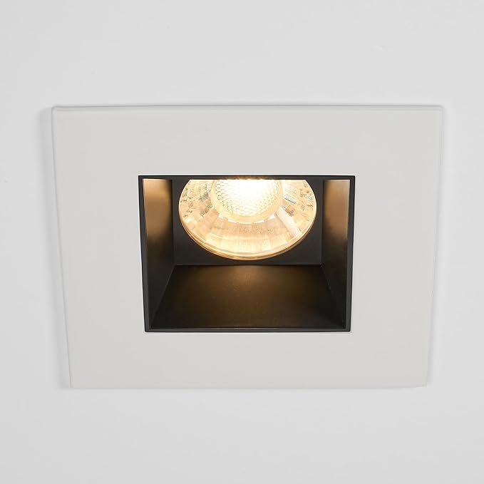 Maxxima 4 in. Ultra-Thin Recessed Anti-Glare LED Downlight, Canless IC Rated, 5 Color Temperature Selectable 2700K/3000K/3500K/4000K/5000K, Dimmable Square White/Black Trim, 90 CRI