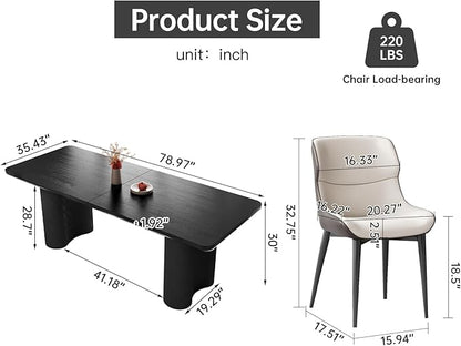 Miuuod 79" Extra Large Kitchen & Dining Table Set,Dining Room Table Set for Big Family, 1 Console Table with 8 Chairs,Centre Desk with Upholstered PU Chairs,Home Furniture Rectangular Modern, Black