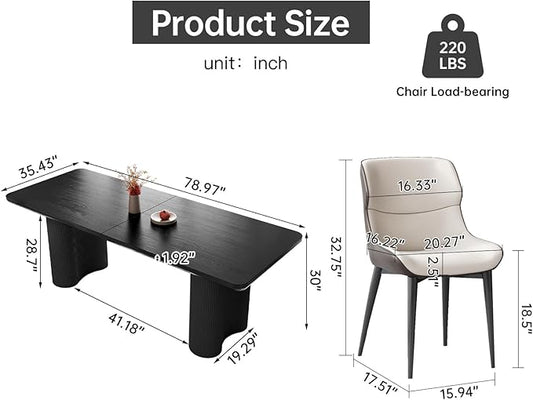 Miuuod 79" Extra Large Kitchen & Dining Table Set,Dining Room Table Set for Big Family, 1 Console Table with 8 Chairs,Centre Desk with Upholstered PU Chairs,Home Furniture Rectangular Modern, Black