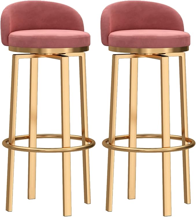 Swivel Stools Gold Metal Leg Height stools with Back High Dining Chairs for Home Kitchen Island-Grey 2 Pcs-25.6in Sitting (Pink 2 Pcs)