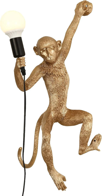 Vintage Monkey Wall Lamp, 13.7 x 27.5 Inch Retro Resin E27 Monkey Wall Light Fixture for Dining Living Room Bedroom Bar Cafe (Gold - Wall Lamp)