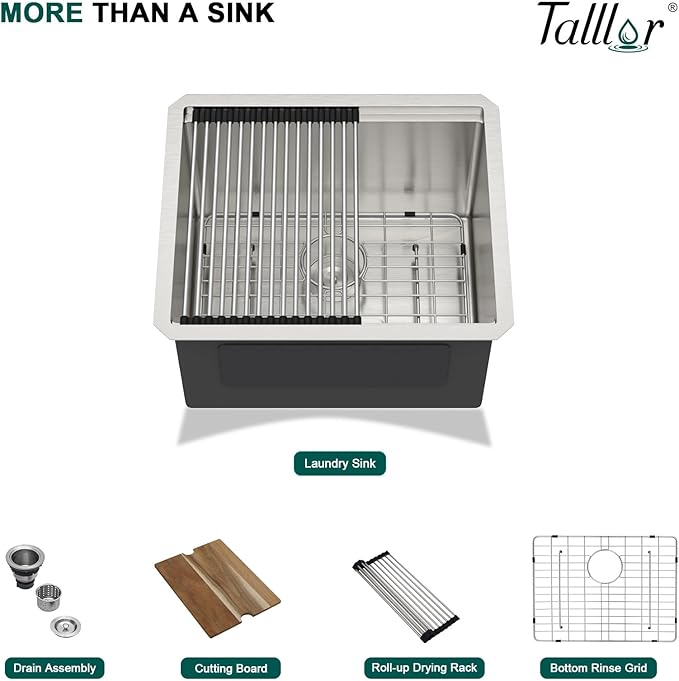 12" Deep Undermount Laundry Sink - 21"x18"x12" Workstation Stainless Steel Utility Sink 16 Gauge Single Bowl Sinks for Kitchen, Laundry, and Outdoor #TLU-0022