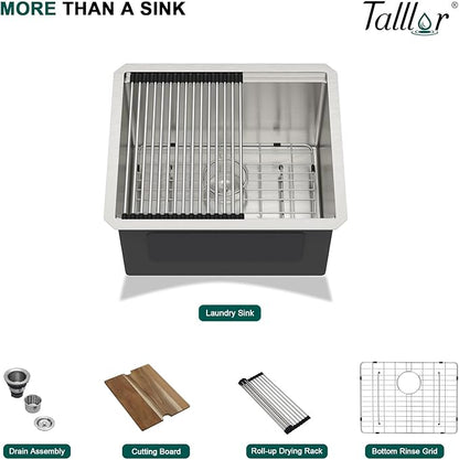 12" Deep Undermount Laundry Sink - 21"x18"x12" Workstation Stainless Steel Utility Sink 16 Gauge Single Bowl Sinks for Kitchen, Laundry, and Outdoor #TLU-0022