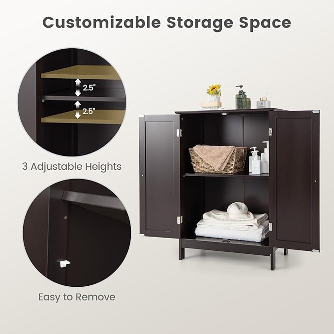 LDAILY LUARANE Bathroom Floor Cabinet, Wooden Floor Storage Cabinet with Double Doors, Simple Double Storage Cabinet, Suitable for Kitchen, Bathroom, 23.5 x 14 x 34 inches (Brown)