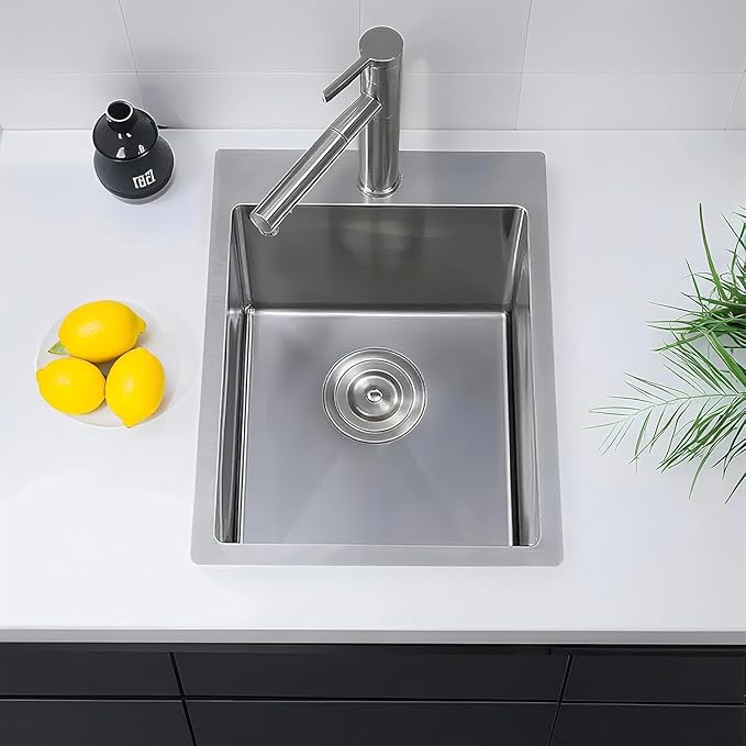 Friho 15 x 17 inch Bar Sink, 15 inch Drop in Wet Bar Sink 16 Gauge Stainless Steel 9 Inch Deep Top Mount Single Bowl Outdoor Rv Sink With Drain
