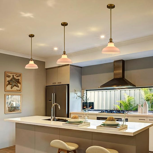 HOLKIRT Modern Pendant Light Fixtures Gold Pendant Lights Kitchen Island Hanging Lights for Bedroom Dining Room Bathroom with Dome Opal Glass,Adjustable Height
