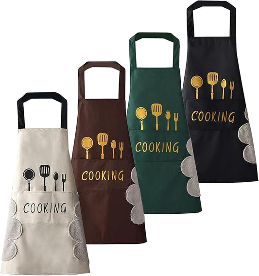 DILLMAN Women Kitchen Apron with Hand Wipe Pockets，Big Pocket,Hand-wiping, Waterproof for Cooking Baking