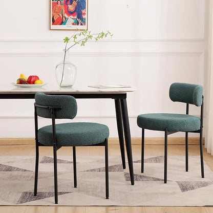 EDWELL Boucle Dining Chairs Set of 2, Round Upholstered Dining Room Chairs with Black Metal Legs, Modern Kitchen Chair for Dining Room, Kitchen
