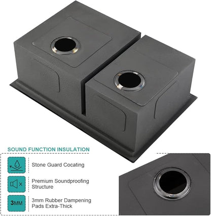 33 Inch Black Undermount Kitchen Sink Double Bowl-iAnomla 33x19 Black Stainless Steel Kitchen Sink Under Mount Workstation Sinks 16 Gauge 60/40 Low Divide Double Sinks with Cutting Board