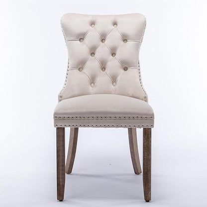 INCLAKE Dining Chairs Set of 2, Velvet Upholstered Dining Room Side Chairs with Button Tufted Back, Nailhead Trim & Wooden Legs, Modern Counter Height Bar Stools for Home Kitchen Island, Beige