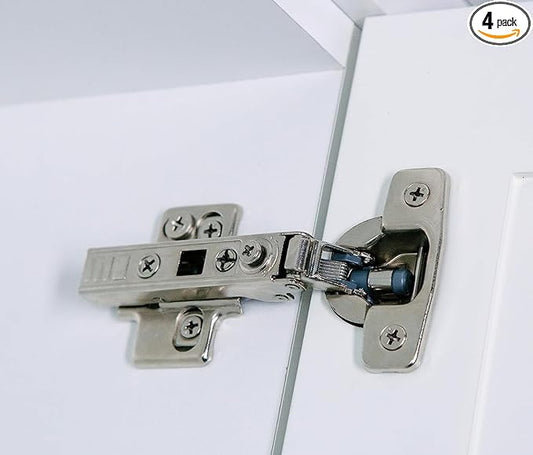 Soft Close Cabinet Hinge Set. 4 Frameless Full Overlay Cabinet Hinges for Kitchen Cabinets with Adjustable Closing Speeds.