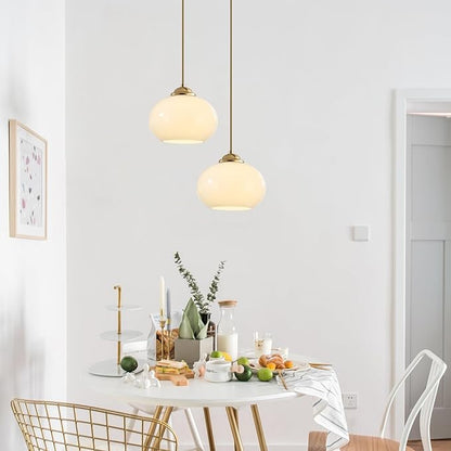 KCO Lighting 1-Light Globe Pendant Light Mid Century Modern Pendant Lighting White Glass Hanging Light Fixture Brushed Brass Chandelier Adjustable Light for Dining Room Living Room Bedroom Kitchen