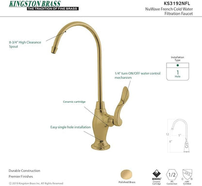 Kingston Brass Gourmetier KS3192NFL Nuwave French Single Handle Water Filtration Faucet, Polished Brass