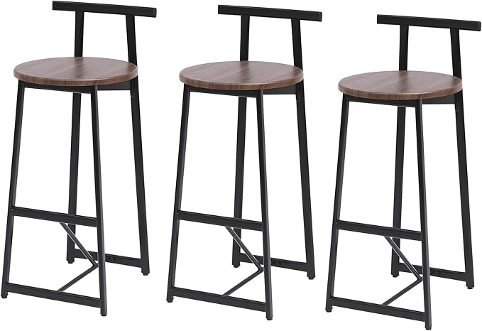 3-Piece Counter Height Bar Stool Set - Armless Back Stools for Kitchen Island (Walnut Brown + MDF + Modern)